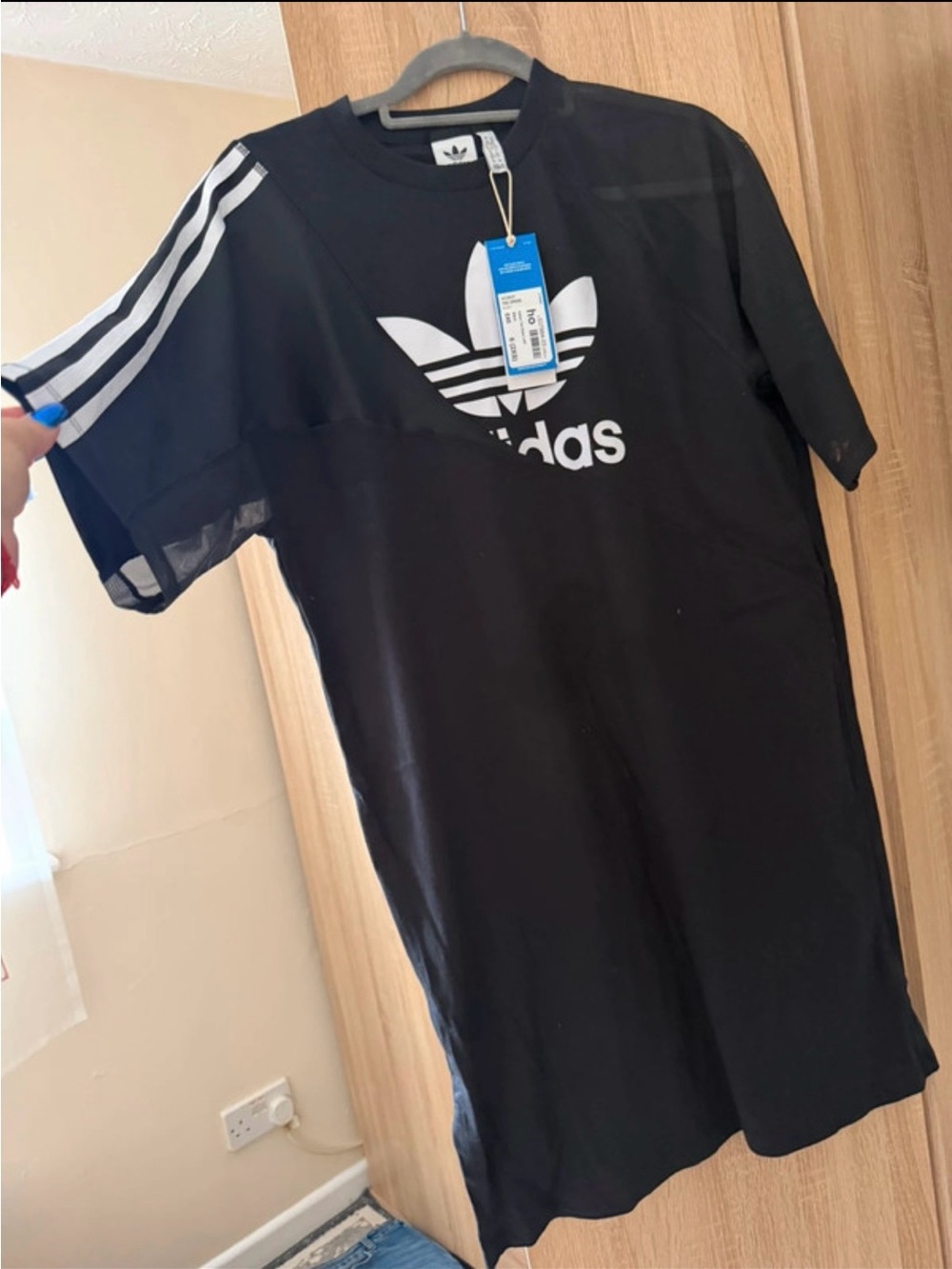 adidas Black Tee Dress with White Trefoil & Stripes